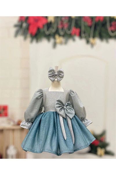 Nissa Turquoise Glitter Non-Spill Girl's Dress