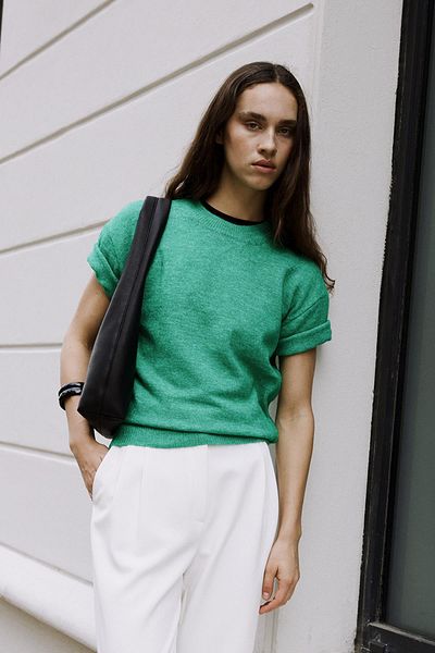 Suud Collection Green Robe Short Sleeve Sweater