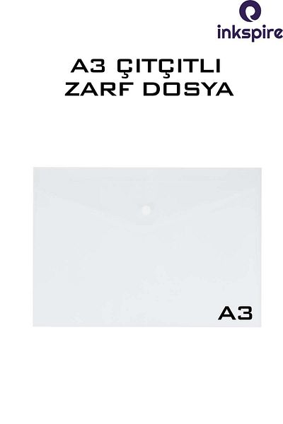 inkspire A3 Transparent Snap Envelope File - 1 Piece, Large Size, Transparent, Buttoned