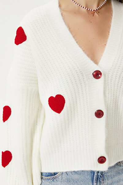 Ritnice Women's Cozy Red Heart Embroidered Knitwear Cardigan