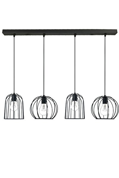 Bamyum Suerre Siyah Dörtlü Sarkıt Avize Lamba Salon Duvar Merdiven Oturma Oda...