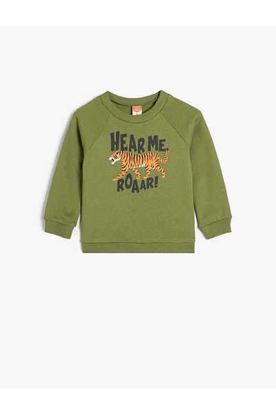 Koton Baby Boy Green Sweatshirt - Lion Printed, 5Wmb10184Tk