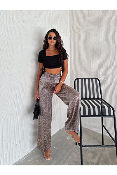 gozdefashion Kadın Kaplamalı Bol Paça Pantolon