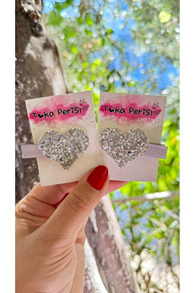Toka Perisi Bebek Gümüş Glitter Pırıltılı Kalpli Klipsli Toka