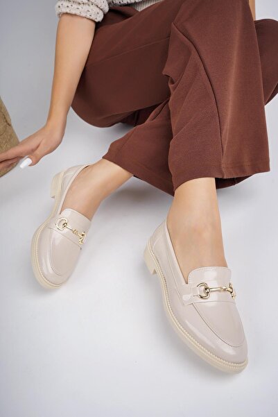 MUGGO Sussie Garantili Metal Tokalı Kadın Loafer Günlük Ayakkabı