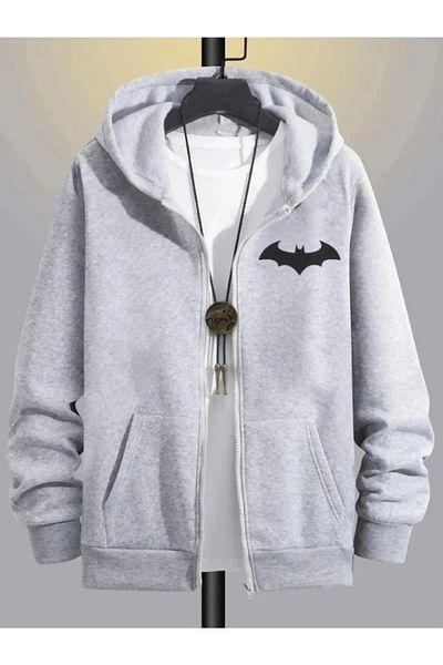 Karatopak Printed Hooded Zippered Oversize Seasonal Sweatshirt