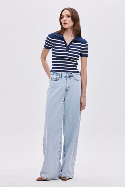 SHERIN Pulover cu guler polo bleumarin din tricotaje cu dungi