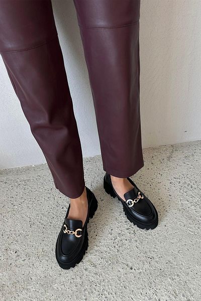 STRASWANS Jacky Women's Inside and Outside Genuine Leather Loafer Shoes Black