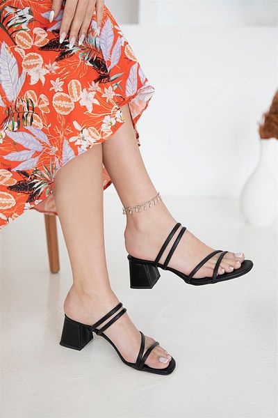 STRASWANS Luke Women's Heeled Leather Sandals Black