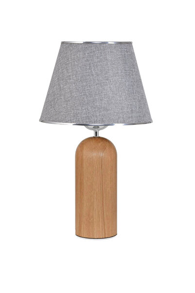 EvLight Kingsbury Wooden Leg Gray Lampshade with Silver Detail