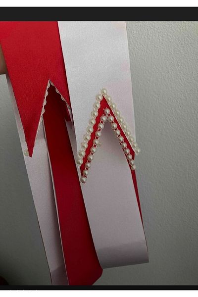 Hobigram 6 cm Length Red and White Pearl Bridal Groom - 2 Meters Ribbon and Henna Night
