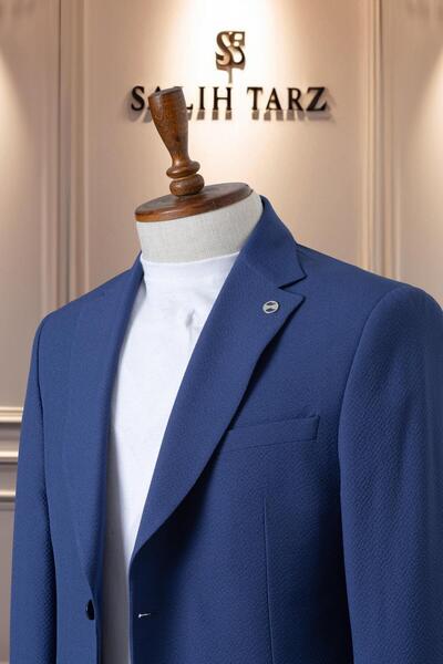 Salihtarzz Takım Elbise İtalyan Kesim Gofre İpli SlimFit Lacivert SD41041