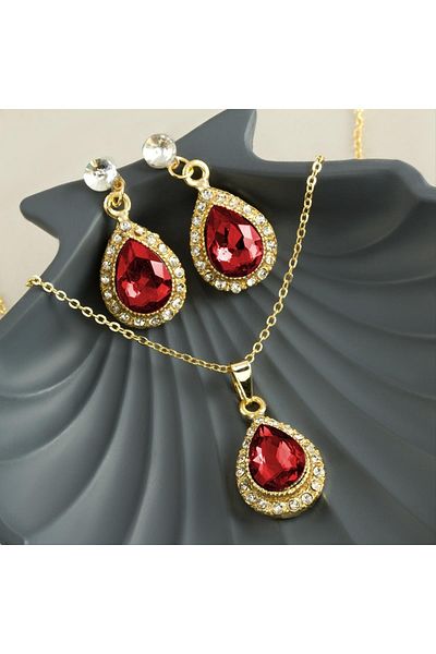 Bijuteri Net Oval Stone Set Necklace