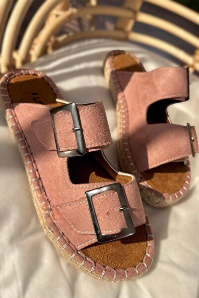 I Love Shoes Γυναικείες παντόφλες Paxseh Suede - Λεπτομέρεια με αγκράφα, χρώμα πούδρας