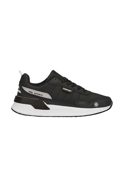 İmerShoes Casual Black and White Men's Sneakers Lace-Up Oval Toe Thick Sole Stitching Detailed Sports Shoes 622