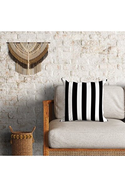 Lia Store Siyah Beyaz Çizgili Çift Taraflı Dekoratif Minder Kılıfı 60 x 60 cm