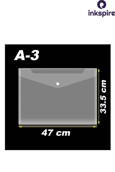inkspire A3 Transparent Snap Envelope File - 1 Piece, Large Size, Transparent, Buttoned