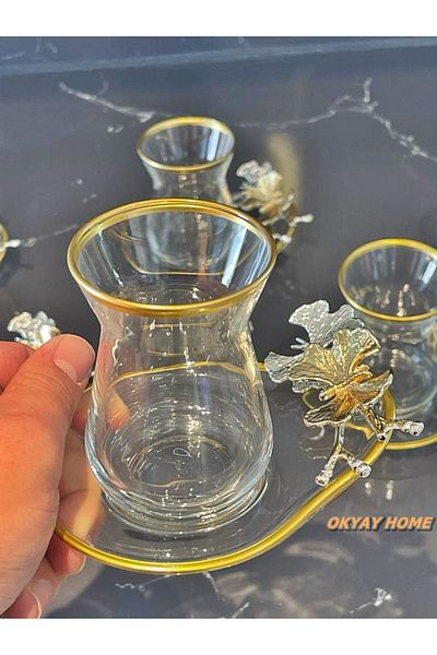 OKYAY HOME Pashabahçe Special Series 6-Piece 12-Piece Butterfly Patterned Tea Set - Luxury Gift