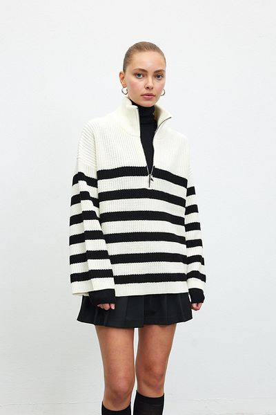 VATKALI Half turtleneck zipper sweater ecru