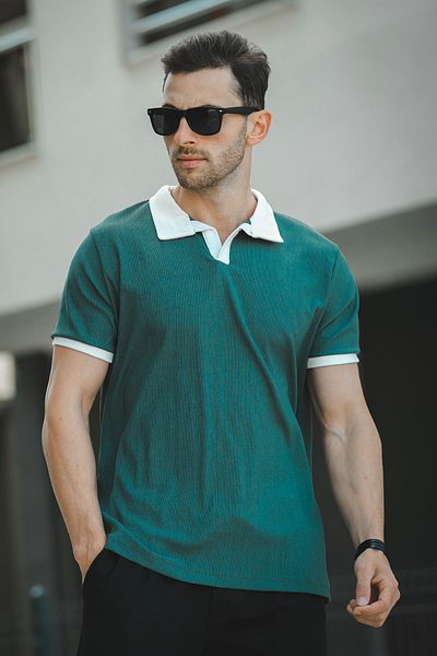 Oksit Ht 945061   Ανδρικό μπλουζάκι Slim Fit Lycra Short Placket Apic Collar