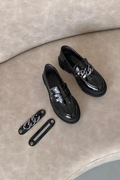 STRASWANS Rens Women's Thick Sole Patent Leather Loafer Shoes Black