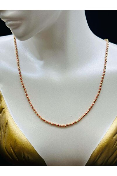 ERMİRGOLD Kırmızı Boncuklu Dorika Kolye 14 Ayar