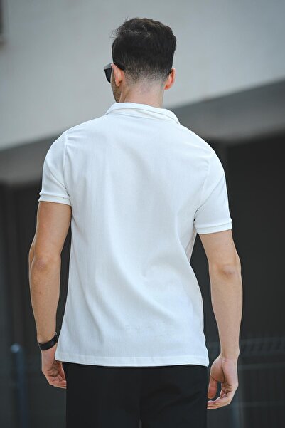 Oksit Ht 945061 Slim Fit Lycra Short Placket Apache Collar Men's T-Shirt