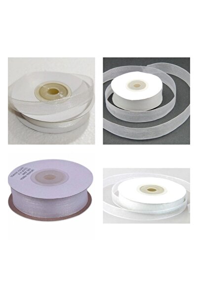 Hobigram 25 Meters 1 cm White Organza Tulle Ribbon - 1 Ball Organized Tulle Ribbon