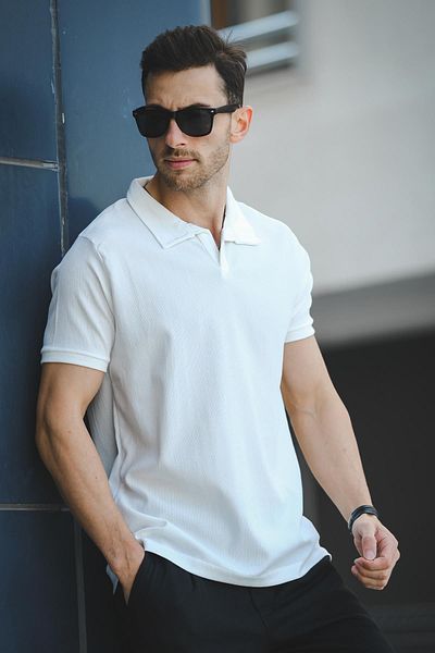 Oksit Ht 945061   Ανδρικό μπλουζάκι Slim Fit Lycra Short Placket Apic Collar