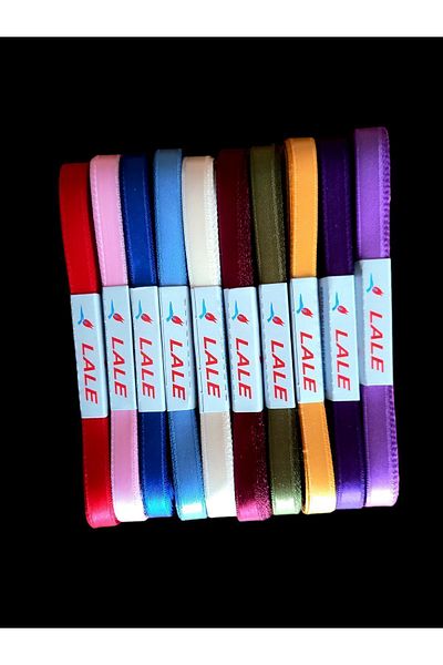 Hobigram 1 cm Wide Mixed Satin Ribbon - 10 Colored Ball Seten Ribbon (Model 1)