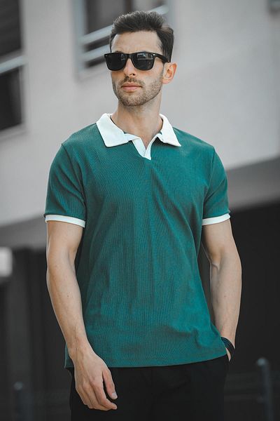 Oksit Ht 945061   Ανδρικό μπλουζάκι Slim Fit Lycra Short Placket Apic Collar