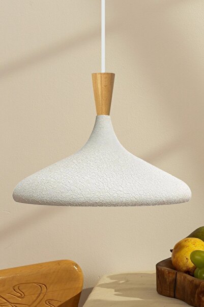 Bamyum Champion Dokulu Açık Krem Ahşap Huni Tekli Avize Sarkıt Salon Mutfak C...