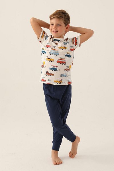 ROLY POLY 3358 Cotton Short Sleeve Boy's Pajamas Set White