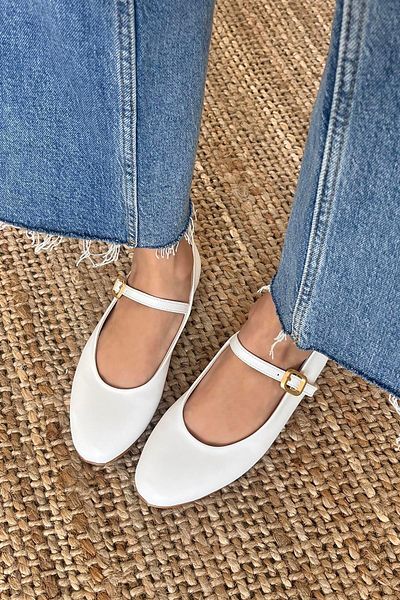 STRASWANS Balerini din piele cu detaliu curea Hollie pentru femei, albi