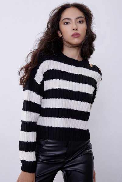 Sherin Pulover din tricotaje cu dungi negru bej