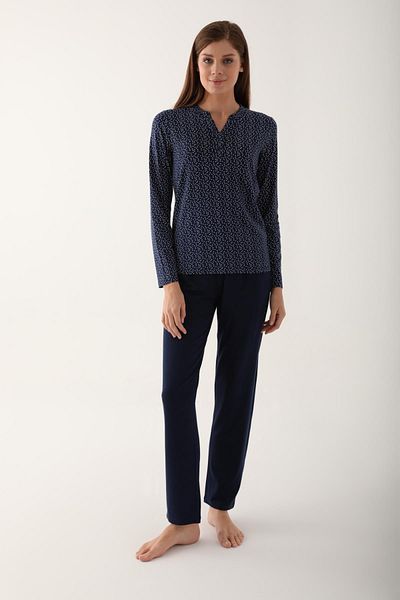 Arnetta Navy Blue Color Women's Long Sleeve Pajama Set