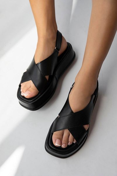 STRASWANS Mateo Black Leather Casual Women's Sandals