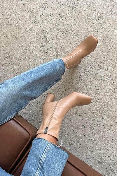 STRASWANS Beck Γυναικείες Stretch Δερμάτινες Μπότες Blunt Fit Tan