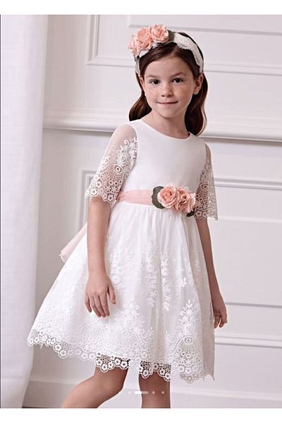 Abel & Lula Abel and Lula Girl's French Guipure Φόρεμα με μανίκια βολάν εκρού L24Y5034
