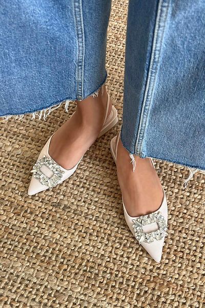 STRASWANS Evra Women's Heeled Stone Detail Fabric Sandals Beige