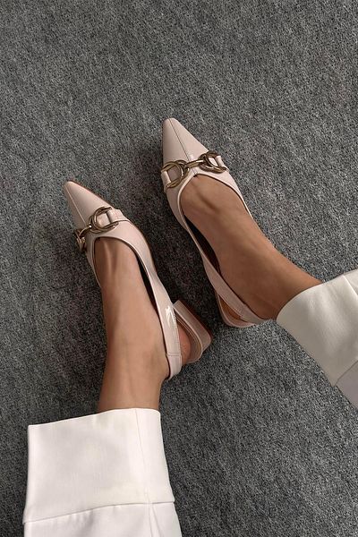 STRASWANS Suzi Women's Buckle Detail Patent Leather Shoes Beige
