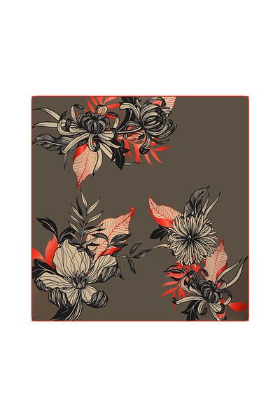 Bursa İpek Μεταξωτό μαντήλι Khaki Çağla Pattern Twill