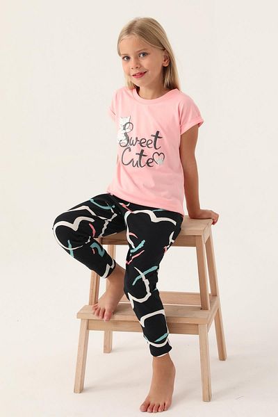 ROLY POLY 3399 Model - Pink Mother and Girl's Short Sleeve Cotton Pajama Set