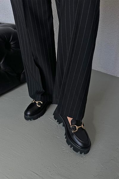 STRASWANS Sellly Women's Inside and Outside Genuine Leather Loafer Shoes Black