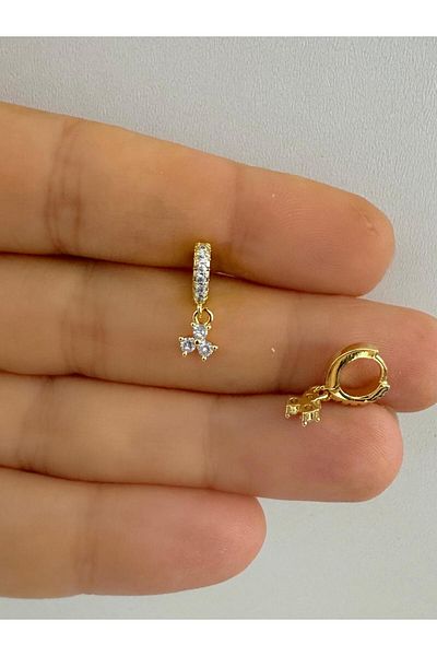 Arescollection 1 Piece 3 Stone Dangle Tragus Rook Compatible Minimal Ring Piercing Earring