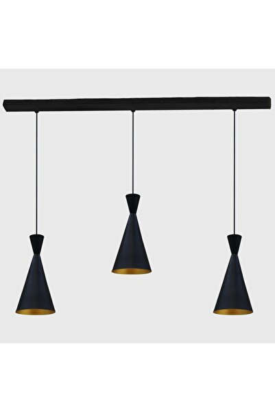 Bamyum Üçlü Siyah Ince Sarkıt Lamba Yemek Masası Oturma Odası Mutfak Salon Otel Showroom Ev Hediyesi