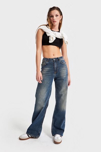 its basic Denim pentru femei de culoare închisă - 2w425 Straight Fit, 100% bumbac