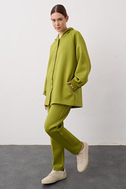 Basicpark DARK GREEN Hooded Zippered Scuba Top and Bottom Set