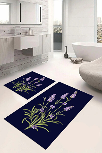 Napoli Home Σετ τουαλέτας με ψάθα μπάνιου με ψηφιακή εκτύπωση, που πλένεται, με απλό σχέδιο λουλουδιών