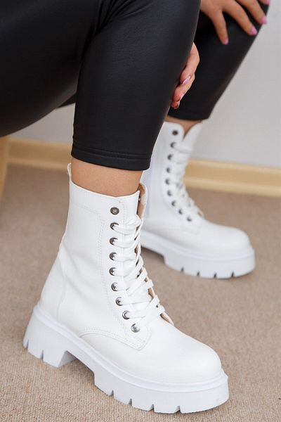 ShoeTek Mariam Γυναικείες Μπότες Lace Up Λευκό Δερμάτινο